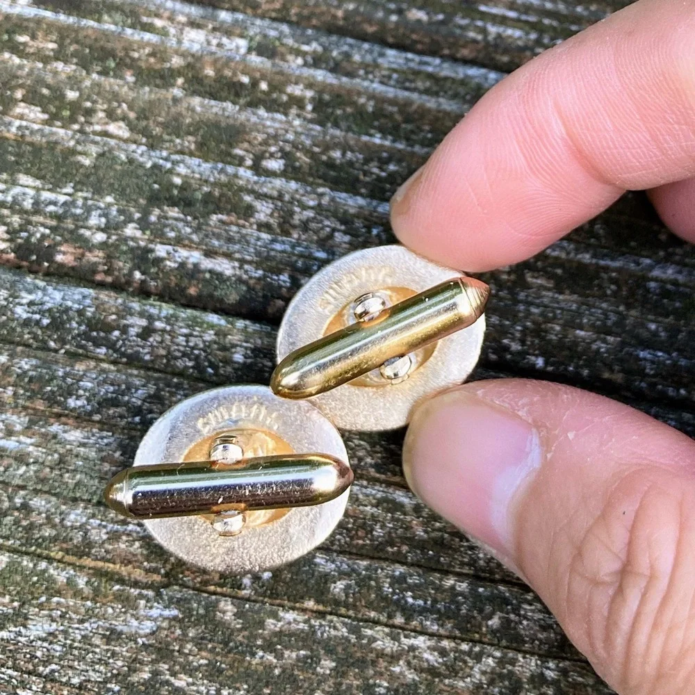 Vintage Swank Boater Hat Shaped Gold Tone Cuff Links Signed Cufflinks